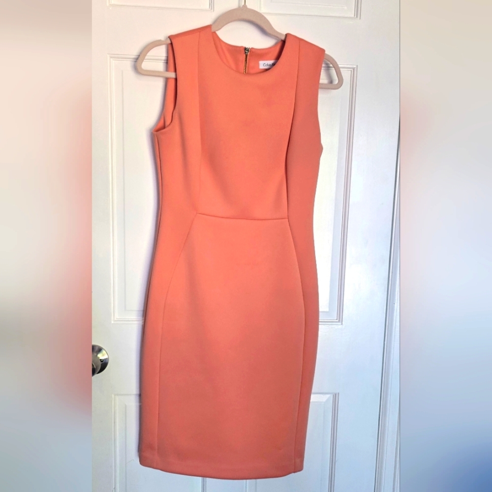 Calvin Klein Sleeveless Orange Midi Dress